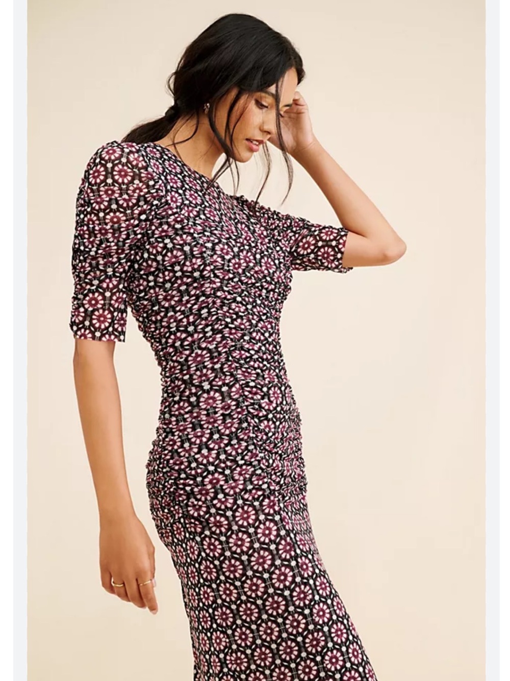 Free People Briella Black Floral Midi Dress New!
